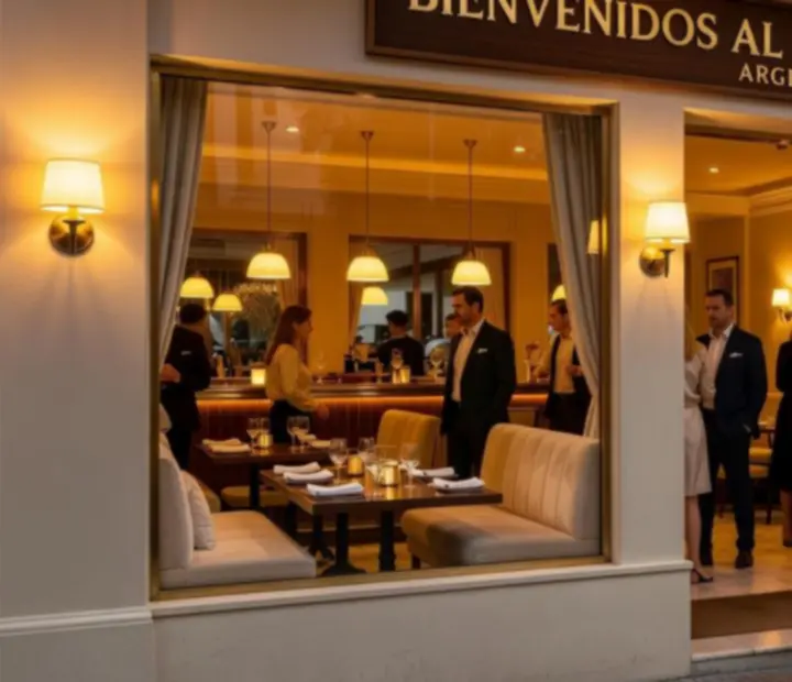 Entrada luminosa de Royal Flush Diner con salón cálido y mesas preparadas.
