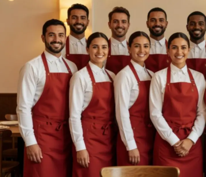 Retrato de equipo en un sal&oacute;n c&aacute;lido de Royal Flush Diner.
